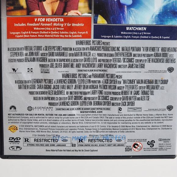 V for Vendetta & Watchmen (2012) 2-Disc Double Feature Film DVD Movie - Picture 4 of 7